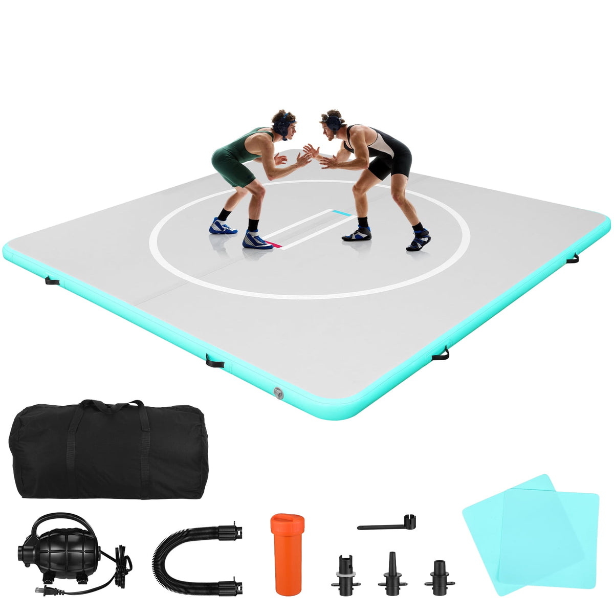LOJIAWOWE Inflatable Tumbling Mat Wrestling Mat Thick Foldable Gymnastics Equipment For Grappling Judo Boxing Yoga Easy Inflate With Pump 10x10FT For Indoor And Outdoor Exercise
