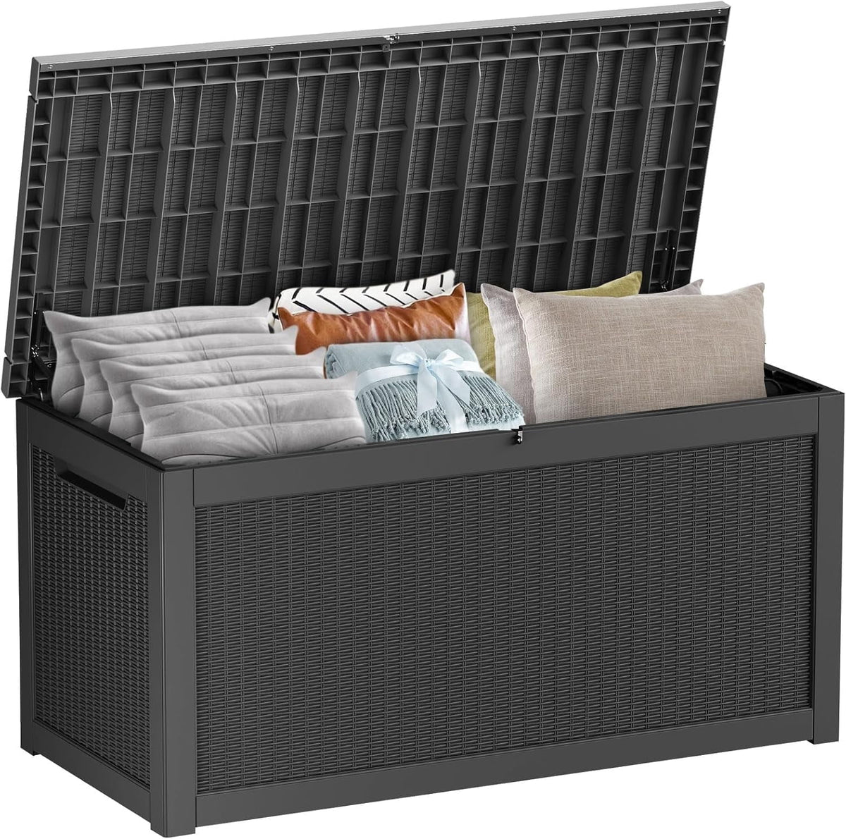 LOJIAWOWE 320 Gallon Resin Deck Box, Waterproof Lockable Outdoor Storage Container for Patio Furniture, Pool Supplies, Black