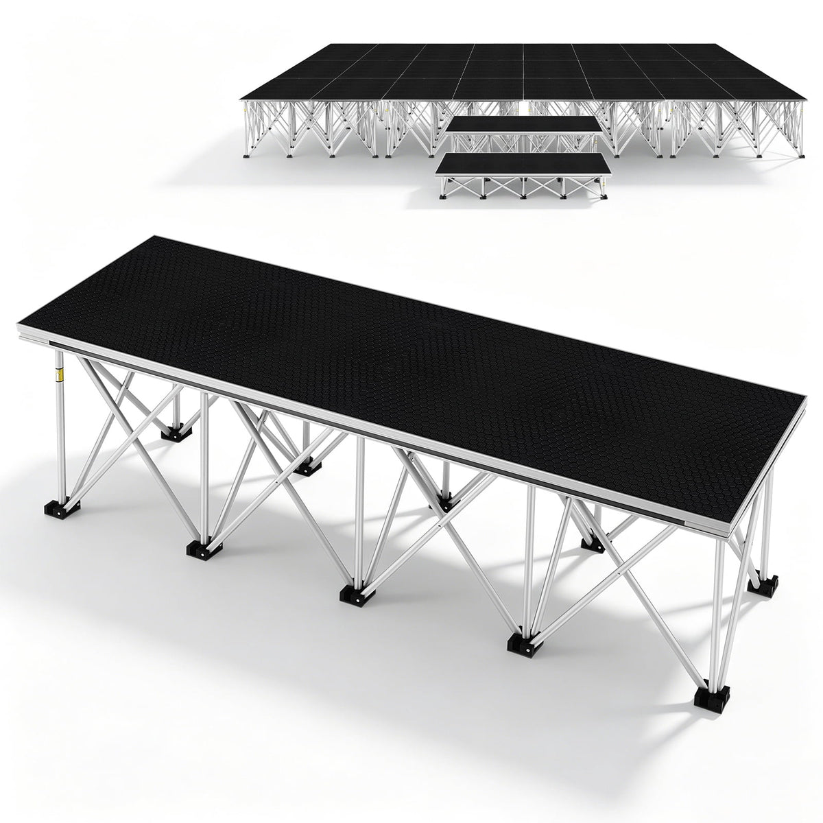 LOJIAWOWE Heavy Duty Modular Aluminum Stage Stairs 48in Wide Non Slip Foldable Steps with Collapsible Riser for 16 Inch Stage