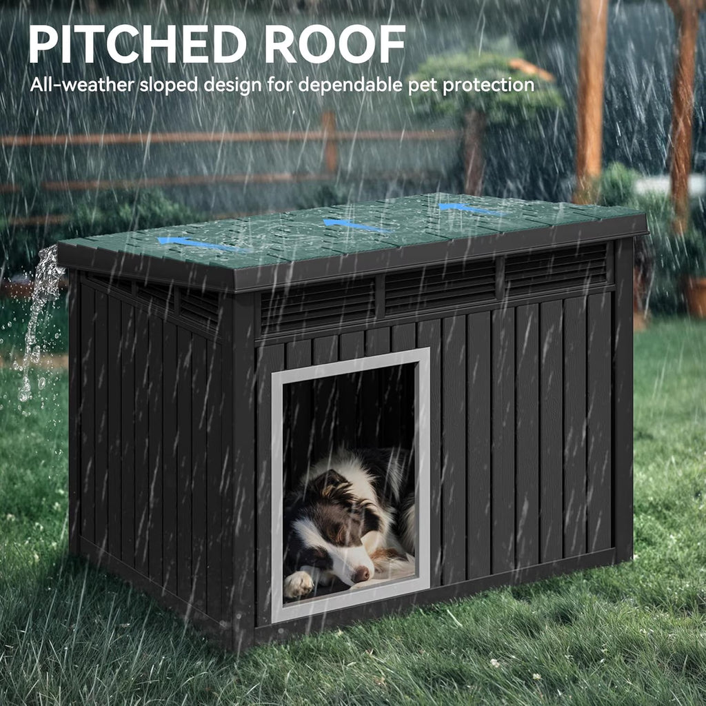 LOJIAWOWE Indoor Outdoor Dog House for Medium to Large Dogs, Weatherproof Asphalt Roof with Removable Floor & Ventilation, Easy-Clean Design (Gray)