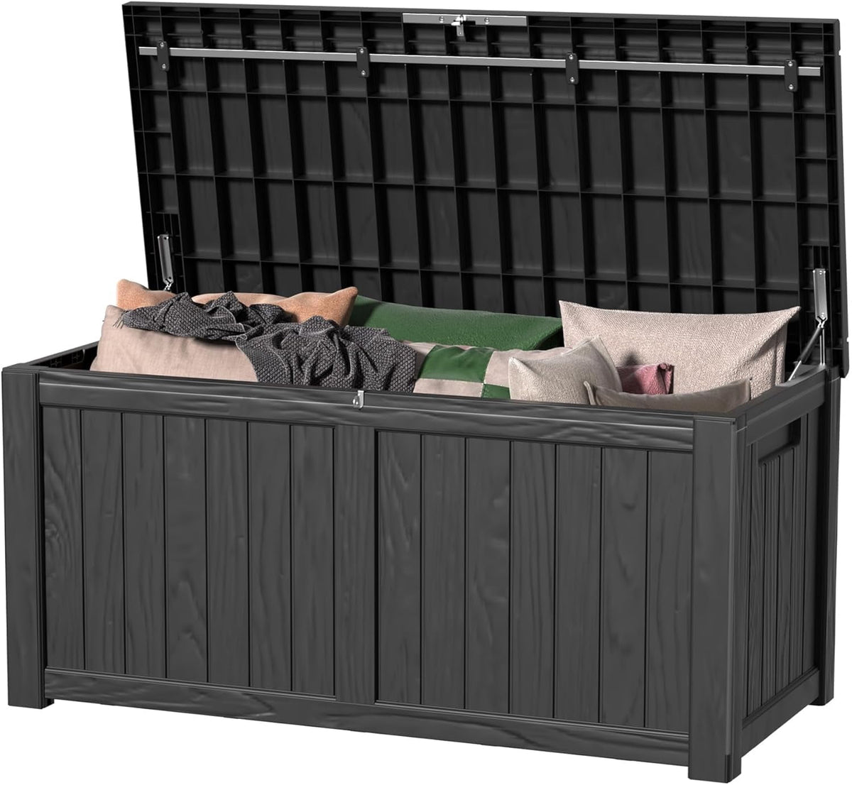 LOJIAWOWE 150 Gallon Resin Deck Box, Waterproof Lockable Outdoor Storage Container for Patio Furniture, Pool Supplies, Black