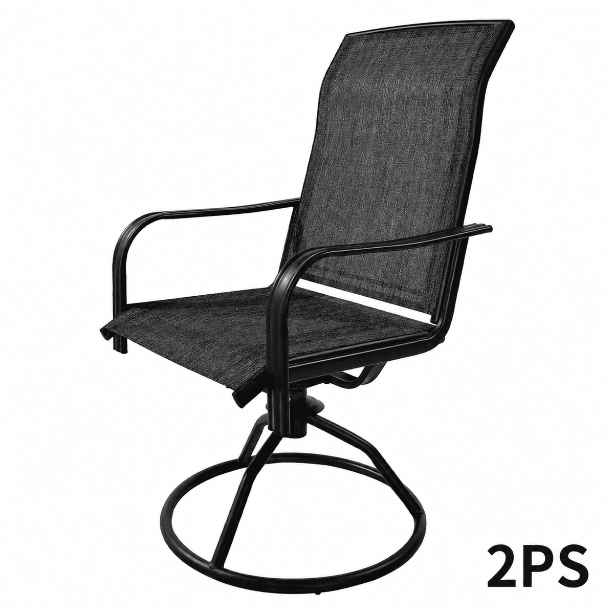 LOJIAWOWE 2 Piece High Back Swivel Patio Dining Chairs with 360 Degree Rotation 15 Degree Rocking Curved Armrests Breathable Textilene Fabric for Patio Backyard Gray