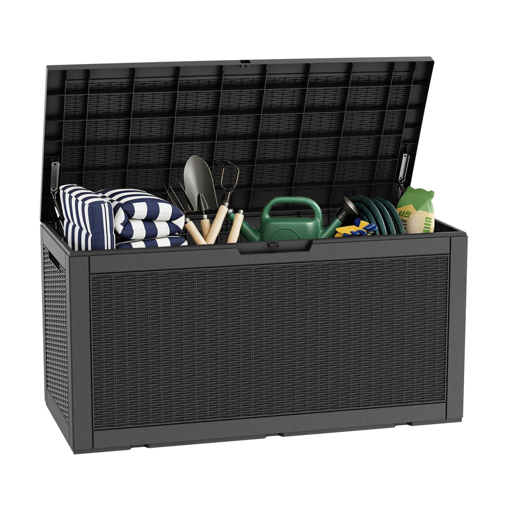LOJIAWOWE 100 Gallon Resin Deck Box, Waterproof Lockable Outdoor Storage Container for Patio Furniture, Pool Supplies, Black
