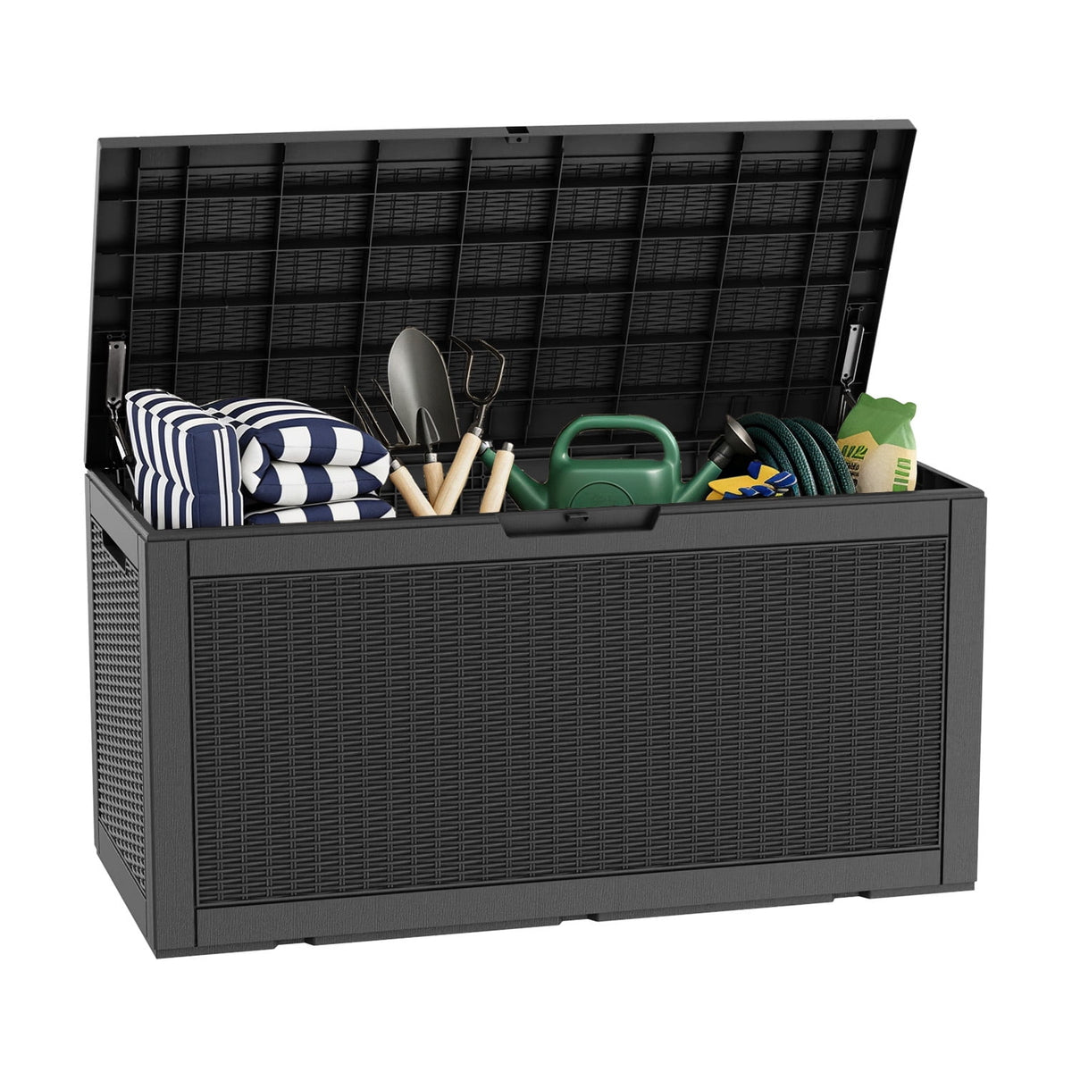 LOJIAWOWE 100 Gallon Resin Deck Box, Waterproof Lockable Outdoor Storage Container for Patio Furniture, Pool Supplies, Black