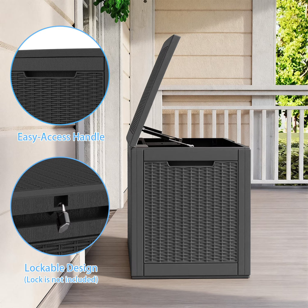LOJIAWOWE 100 Gallon Resin Deck Box, Waterproof Lockable Outdoor Storage Container for Patio Furniture, Pool Supplies, Black