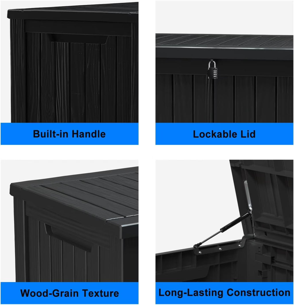 LOJIAWOWE 270 Gallon Resin Deck Box, Waterproof Lockable Outdoor Storage Container for Patio Furniture, Pool Supplies, Black