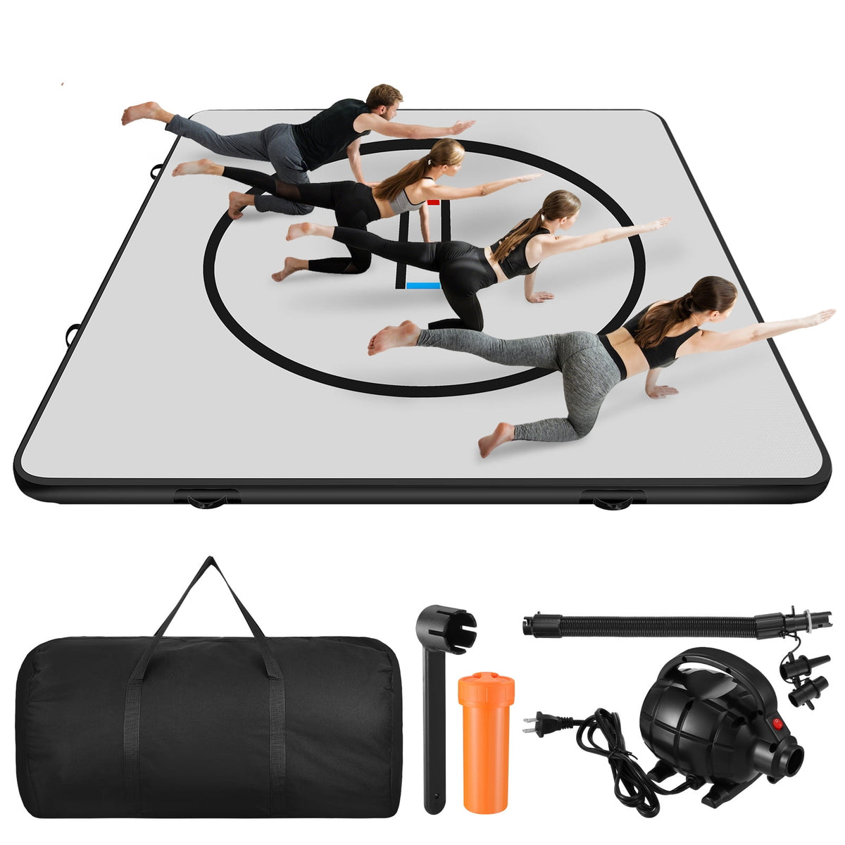 LOJIAWOWE Inflatable Gymnastics Mat 10x10FT 4 Inch Thick PVC Mat For Indoor And Outdoor Exercise Yoga MMA Training Wrestling Tumbling Easy Inflate And Deflate With US Plug