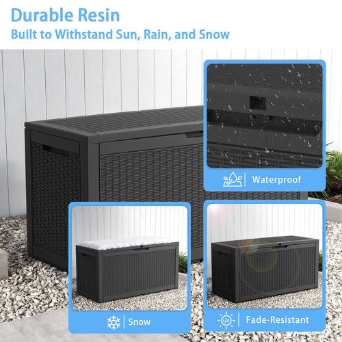 LOJIAWOWE 100 Gallon Resin Deck Box, Waterproof Lockable Outdoor Storage Container for Patio Furniture, Pool Supplies, Black