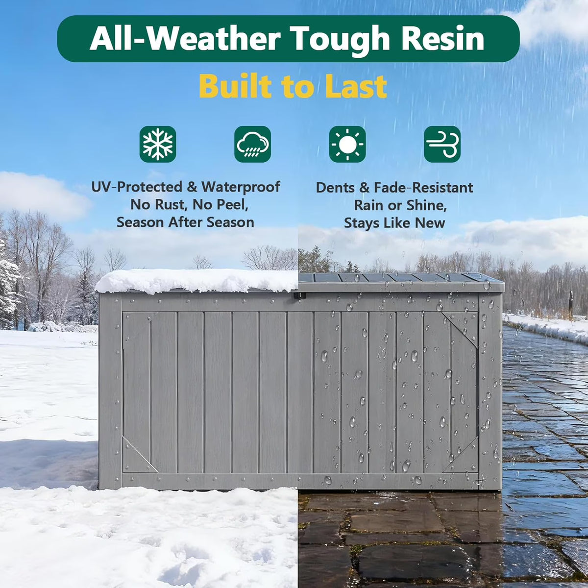 LOJIAWOWE 100 Gallon Resin Deck Box, Waterproof Lockable Outdoor Storage Container for Patio Furniture, Pool Supplies, Gray
