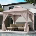 LOJIAWOWE 10x10ft Outdoor Gazebo Canopy Tent with Durable Metal Frame Double Tier Roof Mosquito Netting and Privacy Screens for Patio Garden Yard