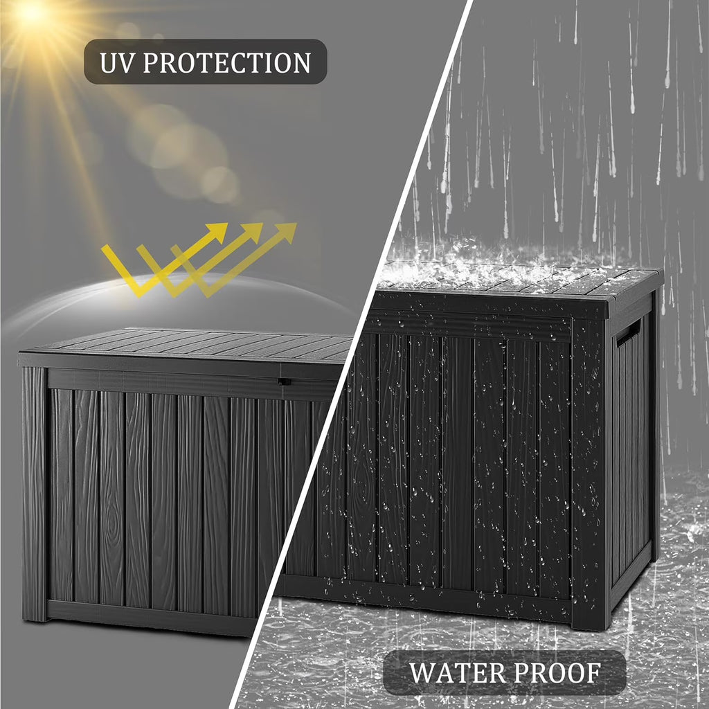 LOJIAWOWE 270 Gallon Resin Deck Box, Waterproof Lockable Outdoor Storage Container for Patio Furniture, Pool Supplies, Black