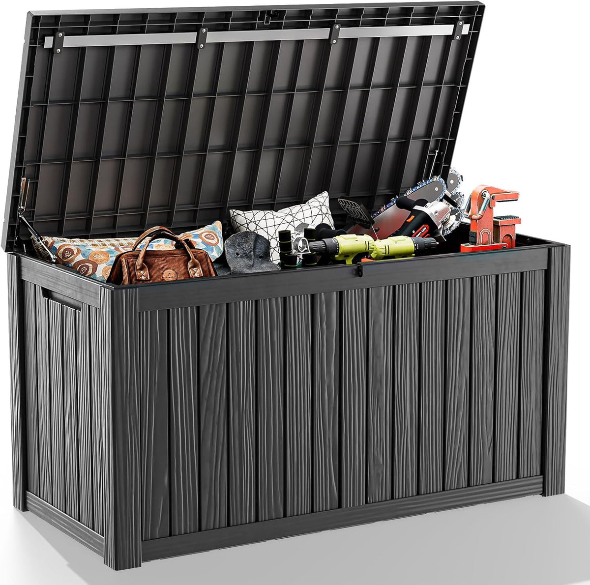 LOJIAWOWE 200 Gallon Resin Deck Box, Waterproof Lockable Outdoor Storage Container for Patio Furniture, Pool Supplies, Black