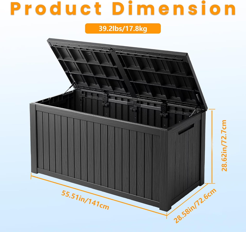 LOJIAWOWE 200 Gallon Resin Deck Box, Waterproof Lockable Outdoor Storage Container for Patio Furniture, Pool Supplies, Black