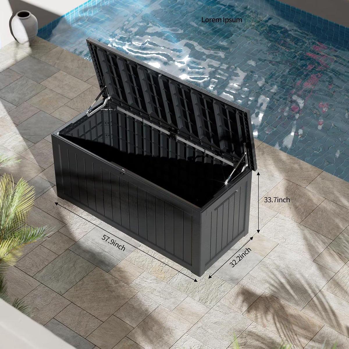 LOJIAWOWE 150 Gallon Resin Deck Box, Waterproof Lockable Outdoor Storage Container for Patio Furniture, Pool Supplies, Black