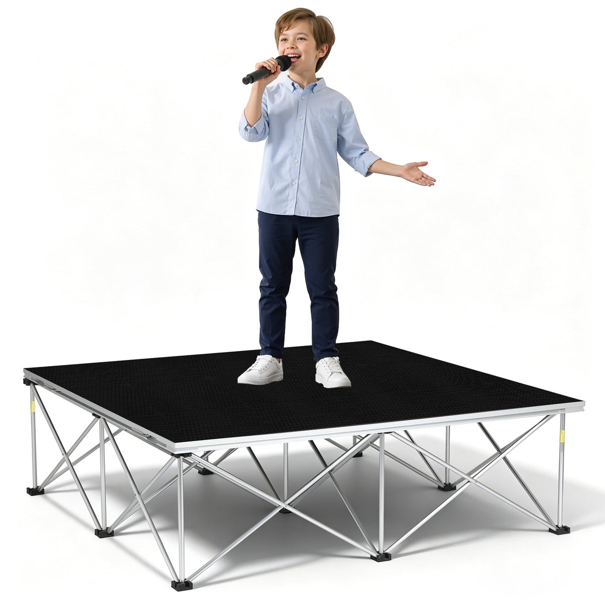 LOJIAWOWE Heavy Duty 4'X4' Portable Stage Platform 16.9 Inch Height Aluminum Alloy Support Legs Non Slip Deck 1543lbs Capacity for Band DJ Church Wedding Party Events