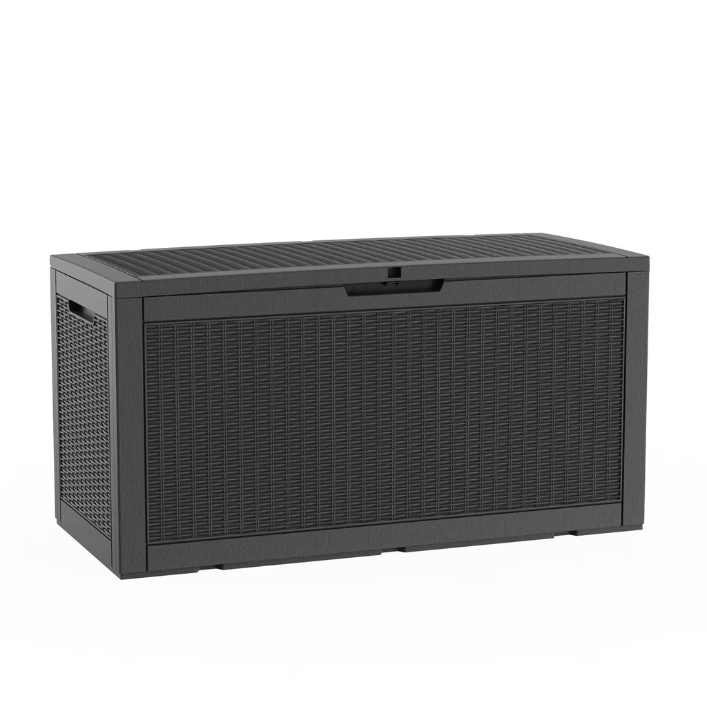LOJIAWOWE 100 Gallon Resin Deck Box, Waterproof Lockable Outdoor Storage Container for Patio Furniture, Pool Supplies, Black