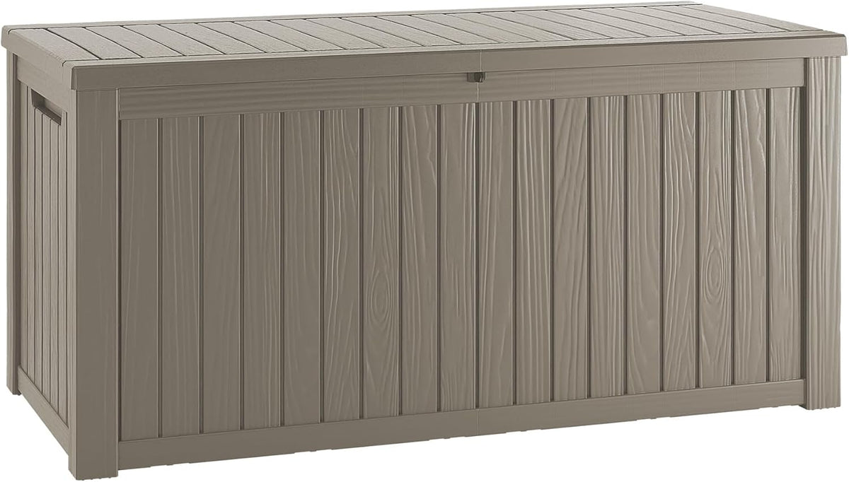 LOJIAWOWE 200 Gallon Resin Deck Box, Waterproof Lockable Outdoor Storage Container for Patio Furniture, Pool Supplies, Light Brown