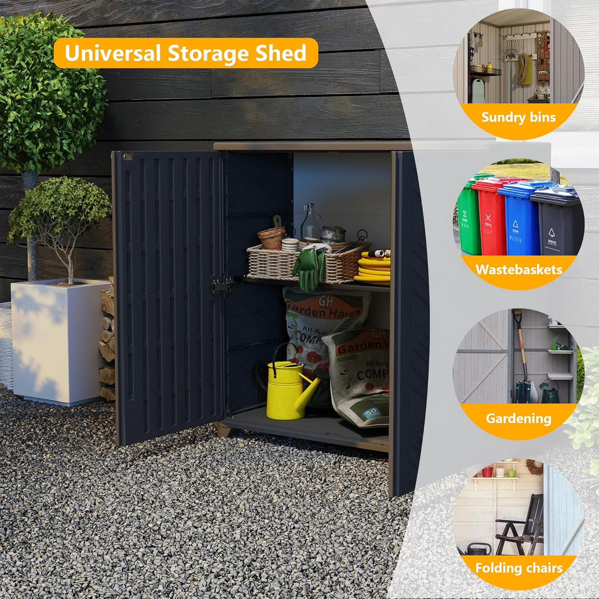 LOJIAWOWE Cabinet with 1 Shelf, Waterproof, UV Resistant, Indoor Outdoor Storage, Black