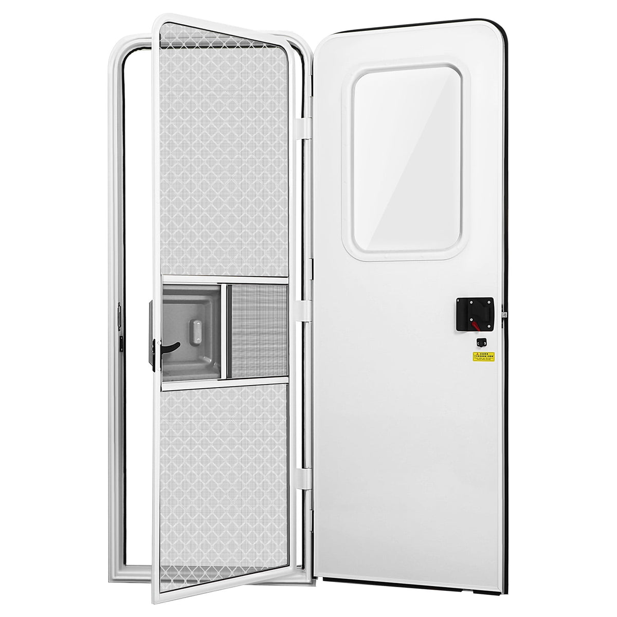 LOJIAWOWE Right Side RV Entrance Door Made Of Aluminum Alloy With Tempered Glass Window Insect Screen And Lock Accessory For Travel Trailer And Camper Renovation White 74.08X27.90X3.54in