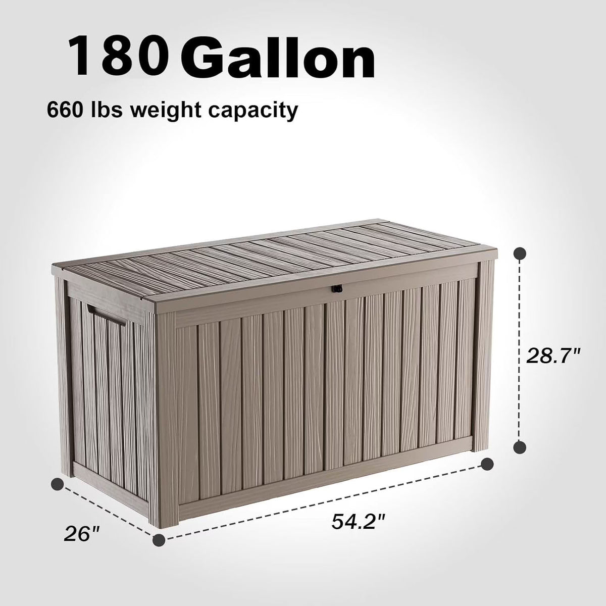 LOJIAWOWE 180 Gallon Resin Deck Box, Waterproof Lockable Outdoor Storage Container for Patio Furniture, Pool Supplies, Light Brown
