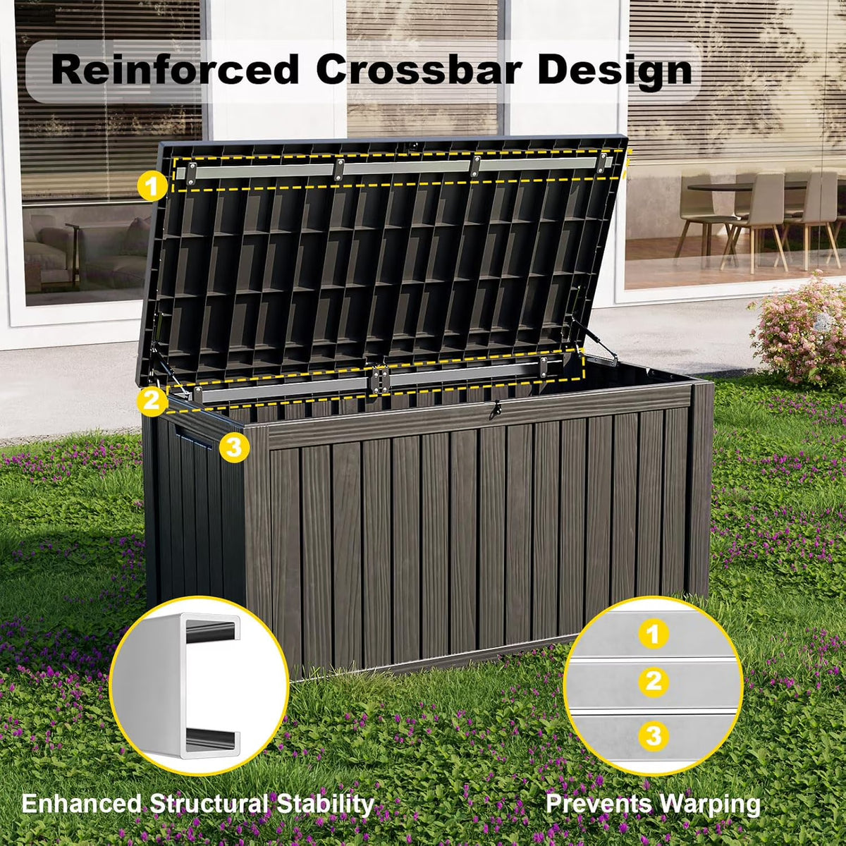 LOJIAWOWE 180 Gallon Resin Deck Box, Waterproof Lockable Outdoor Storage Container for Patio Furniture, Pool Supplies Black
