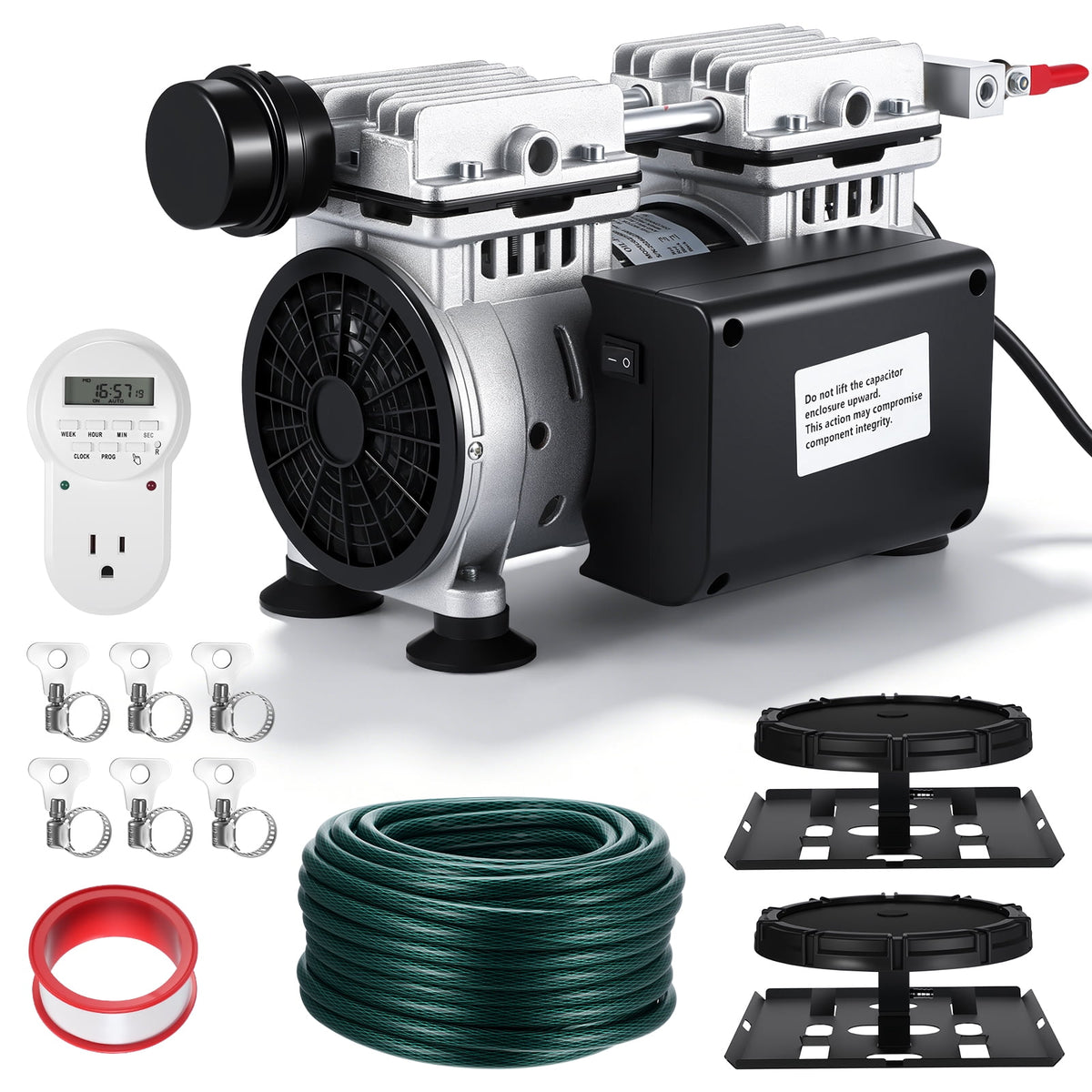 LOJIAWOWE Pond Lake Aeration System Aerator Pump for Outdoor Water Body Circulation Oxygenation 3/4HP Compressor 5.2CFM Airflow Suitable for Waters Up to 3 Acres With 100FT Weighted Tubing US Plug