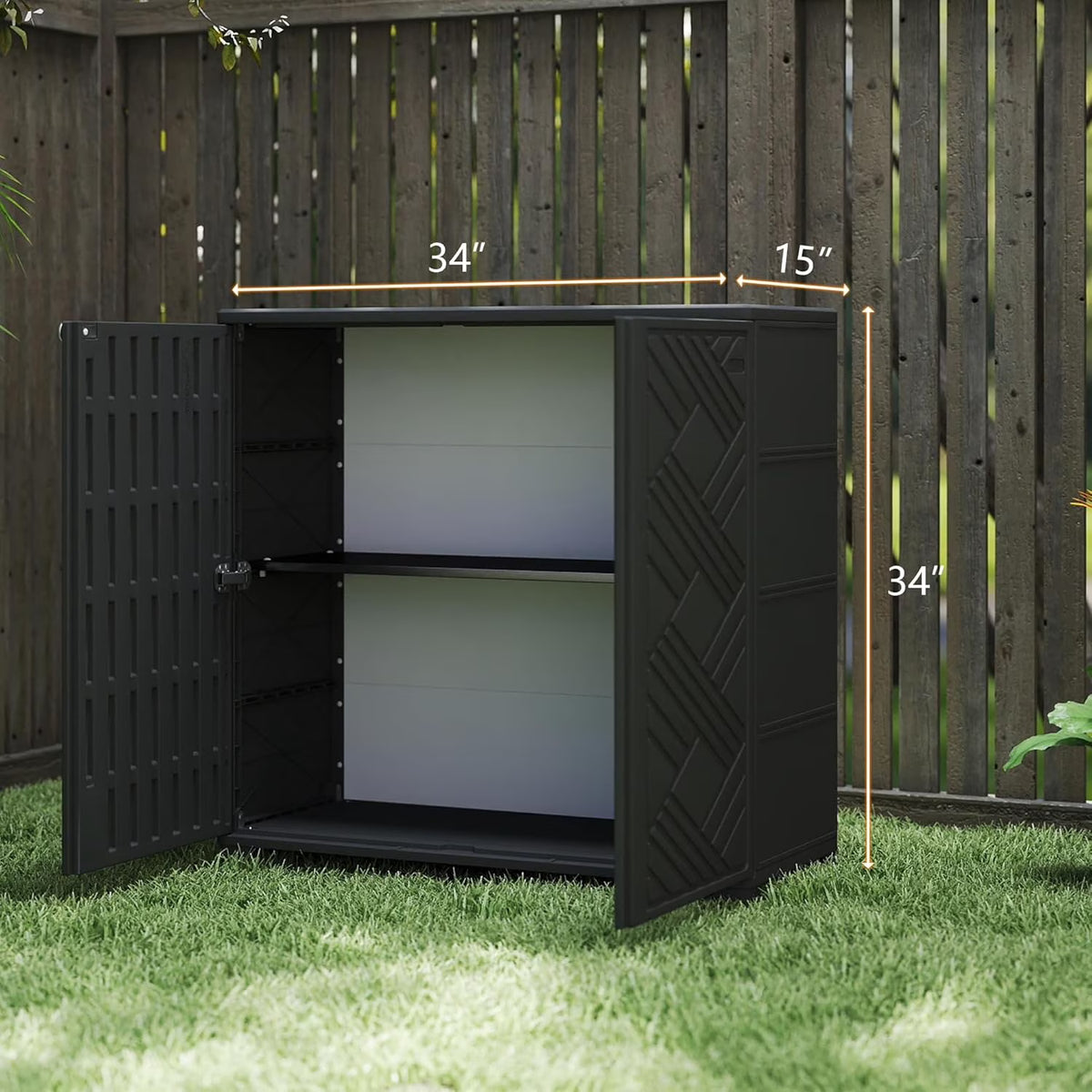LOJIAWOWE Cabinet with 1 Shelf, Waterproof, UV Resistant, Indoor Outdoor Storage, Black