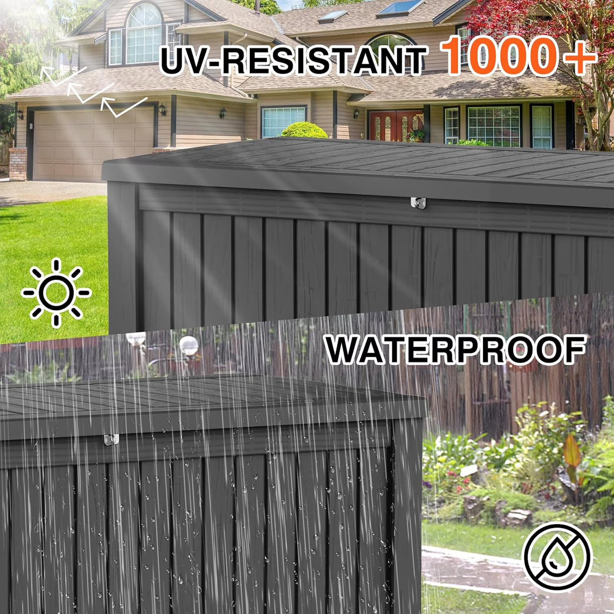 LOJIAWOWE 200 Gallon Resin Deck Box, Waterproof Lockable Outdoor Storage Container for Patio Furniture, Pool Supplies, Black