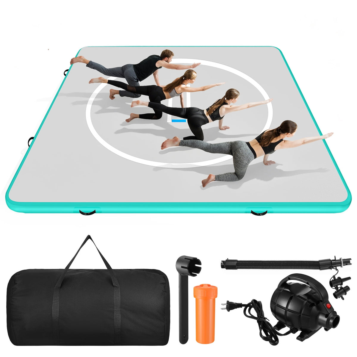 LOJIAWOWE Inflatable Gymnastics Mat 13x13FT Extra Thick PVC Training Pad With US Plug For Indoor And Outdoor Sports Training