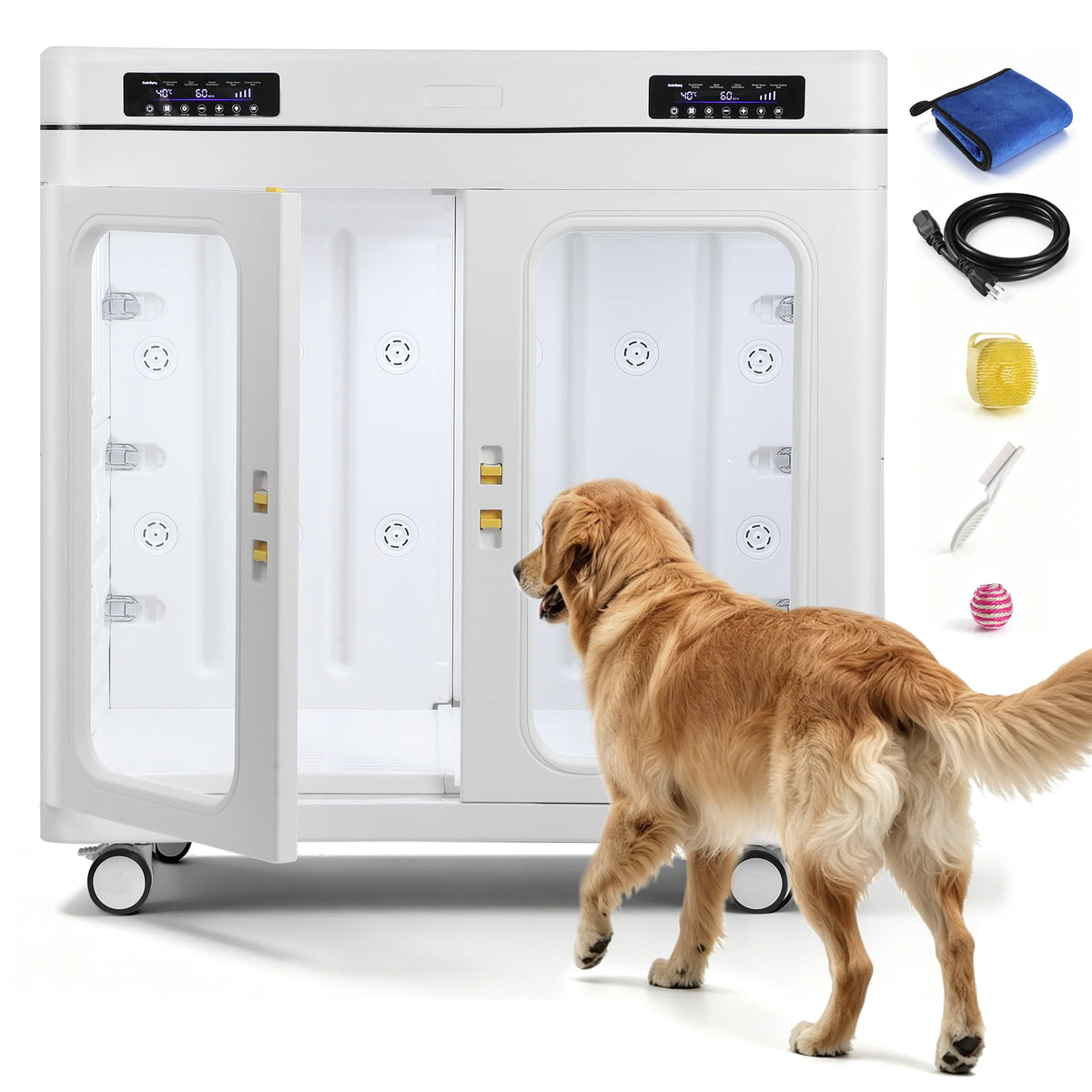 LOJIAWOWE Pet Hair Drying Box For Dog And Cat Grooming With Temperature Adjustment Negative Ion Function Low Noise Design Suitable For Large Pets Up To 130lbs 15.2cuft Internal Space US Plug