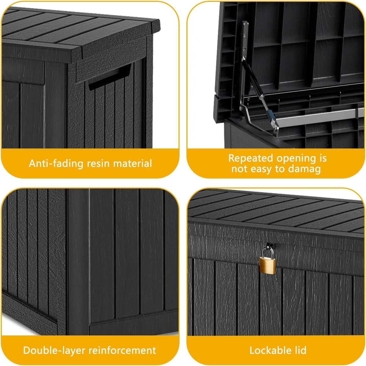 LOJIAWOWE 200 Gallon Resin Deck Box, Waterproof Lockable Outdoor Storage Container for Patio Furniture, Pool Supplies, Black