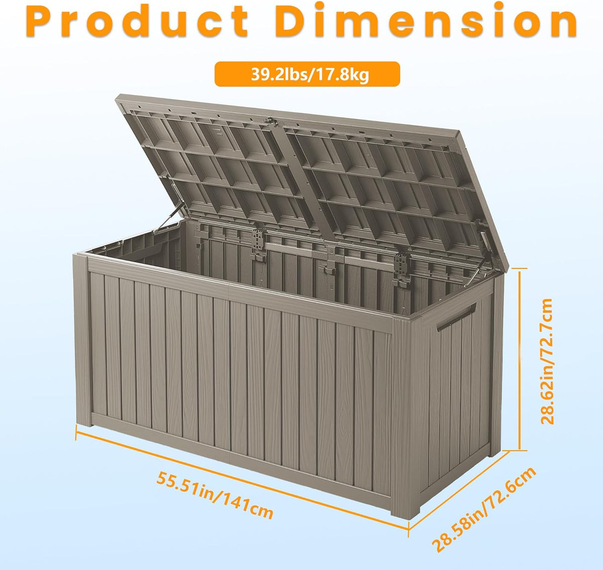 LOJIAWOWE 200 Gallon Resin Deck Box, Waterproof Lockable Outdoor Storage Container for Patio Furniture, Pool Supplies, Light Brown