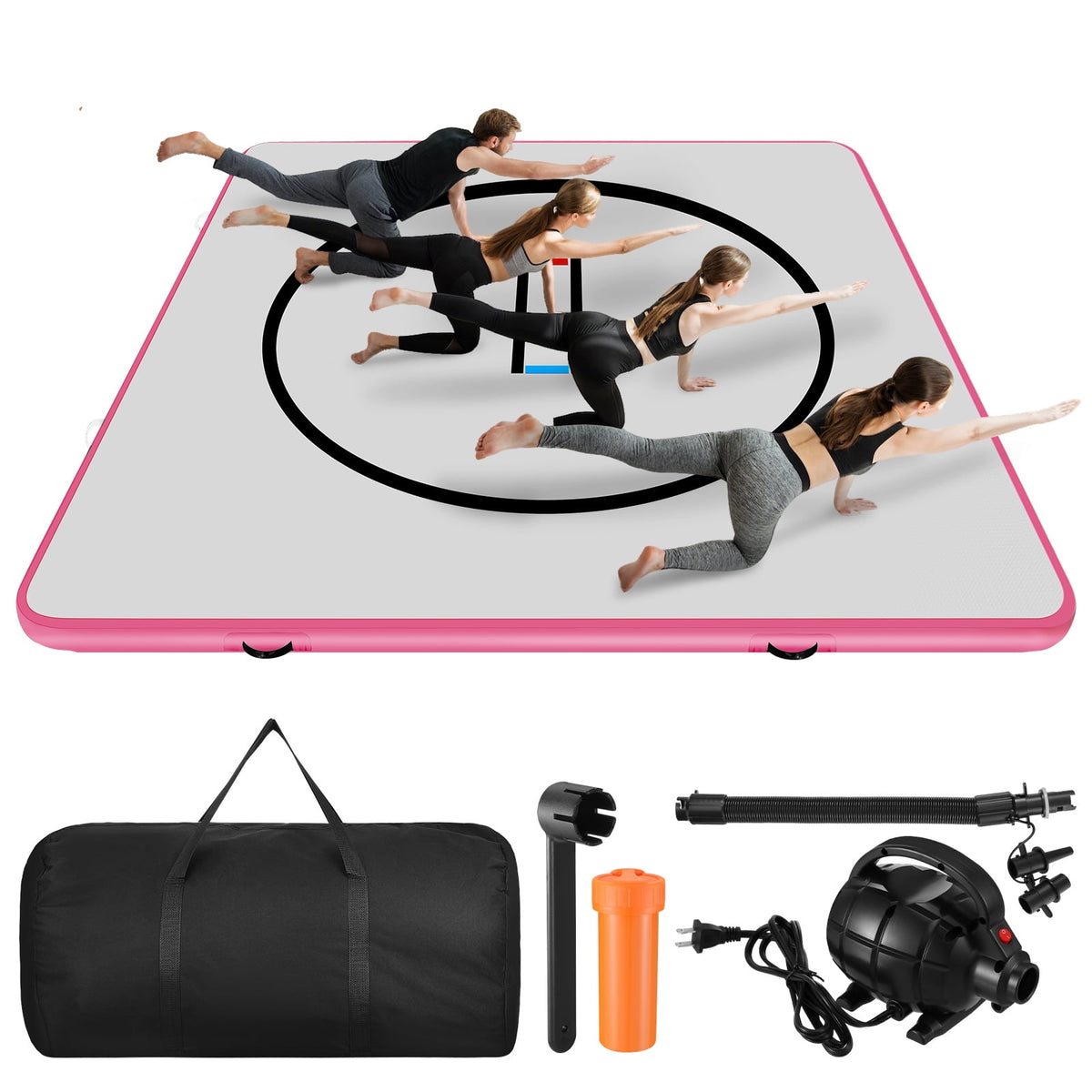 LOJIAWOWE PVC Inflatable Gymnastics Mat 10x10FT 4 Inch Thick Cushion Quick Inflate And Deflate Foldable Training Mat For Indoor Outdoor MMA Yoga Boxing Tumbling Wrestling