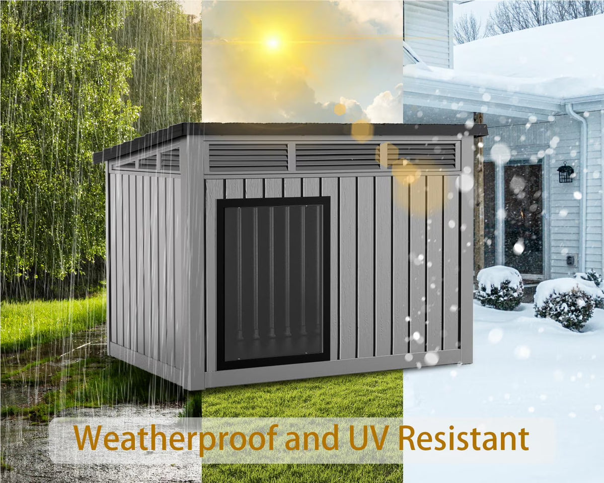 LOJIAWOWE Indoor Outdoor Dog House for Medium to Large Dogs, Weatherproof Asphalt Roof with Removable Floor & Ventilation, Easy-Clean Design (Black)