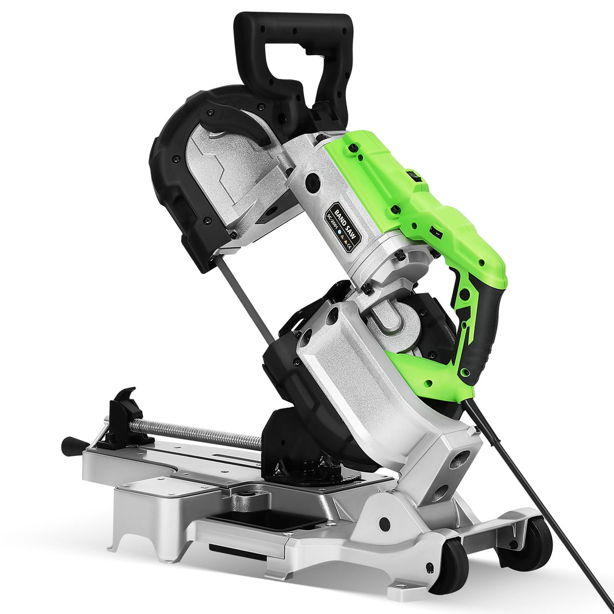 LOJIAWOWE Tabletop Electric Band Saw With Six Speed Regulation And Built In LED Light For Metal Wood PVC Pipe Cutting Household Workshop Cutting Tool US Plug Multi Color 27.51X13.76X11.40in