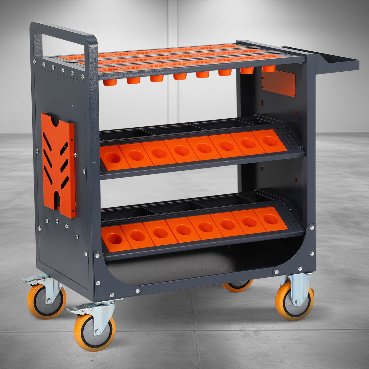 LOJIAWOWE Heavy Duty Rolling CNC Tool Storage Cart With 56 Tool Position Holes Cold Rolled Steel Workshop Tool Organizer With Caster Wheels Black 36.16X34.58X17.68in