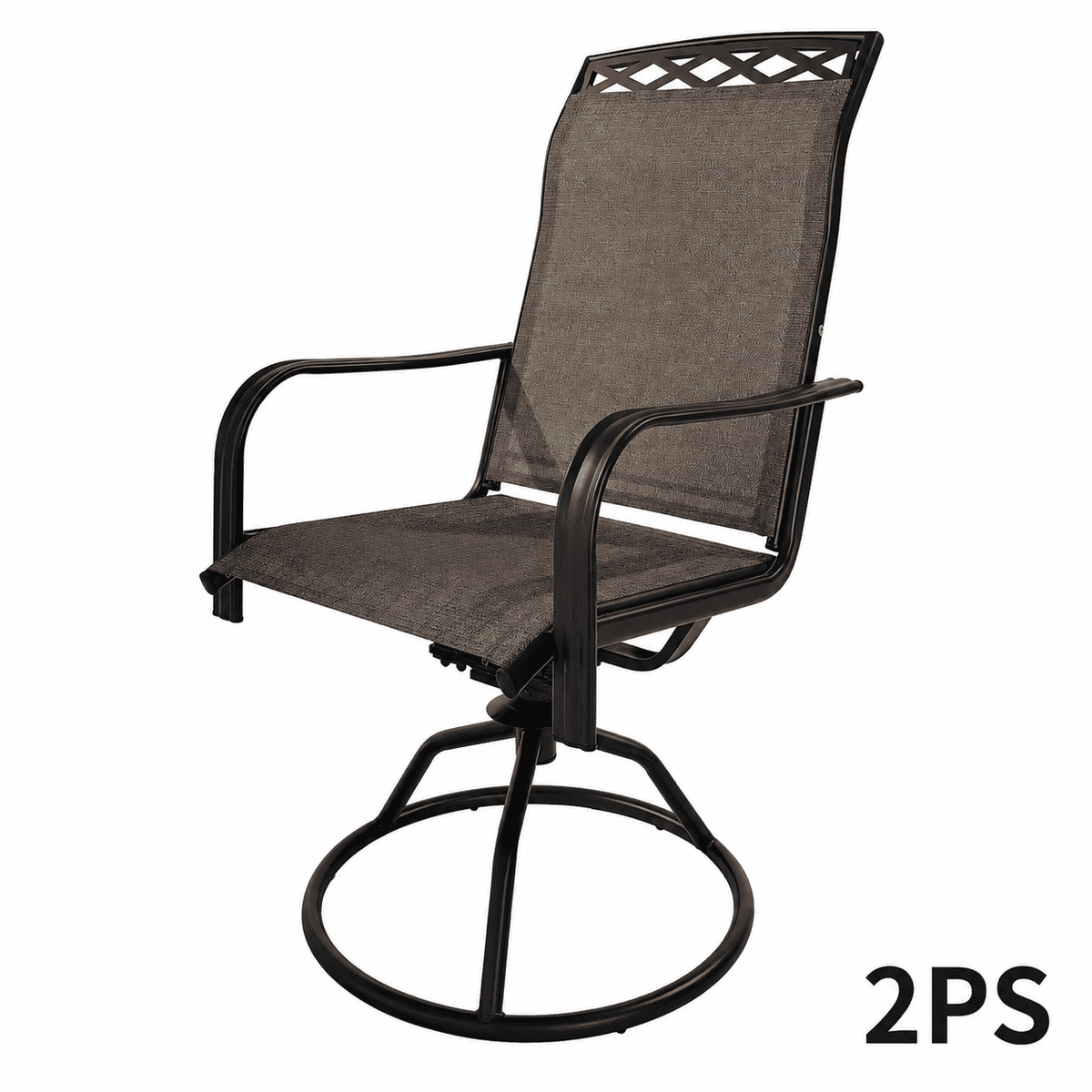 LOJIAWOWE 2 Piece High Back Swivel Patio Dining Chairs 360 Degree Rotation 15 Degree Rocking Curved Armrests Breathable Textilene Fabric Outdoor Chairs for Patio Backyard Brown