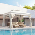 LOJIAWOWE 10x13ft Patio Gazebo Canopy with Sturdy Metal Frame Double Roof Outdoor Shelter with Mesh Netting Privacy Curtains for Backyard Lawn