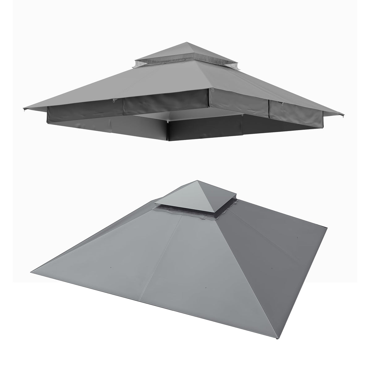 LOJIAWOWE 8x8ft Gazebo Replacement Canopy Top Cover with Removable Double Layer Ventilated Roof UV Resistant Polyester Fabric Outdoor Patio Garden Lawn Gray