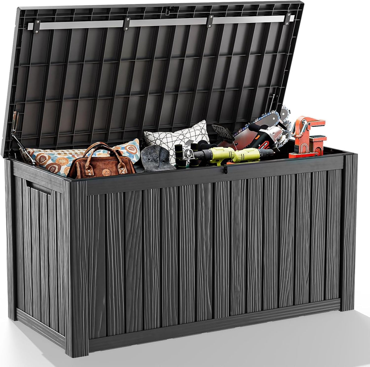 LOJIAWOWE 270 Gallon Resin Deck Box, Waterproof Lockable Outdoor Storage Container for Patio Furniture, Pool Supplies, Black