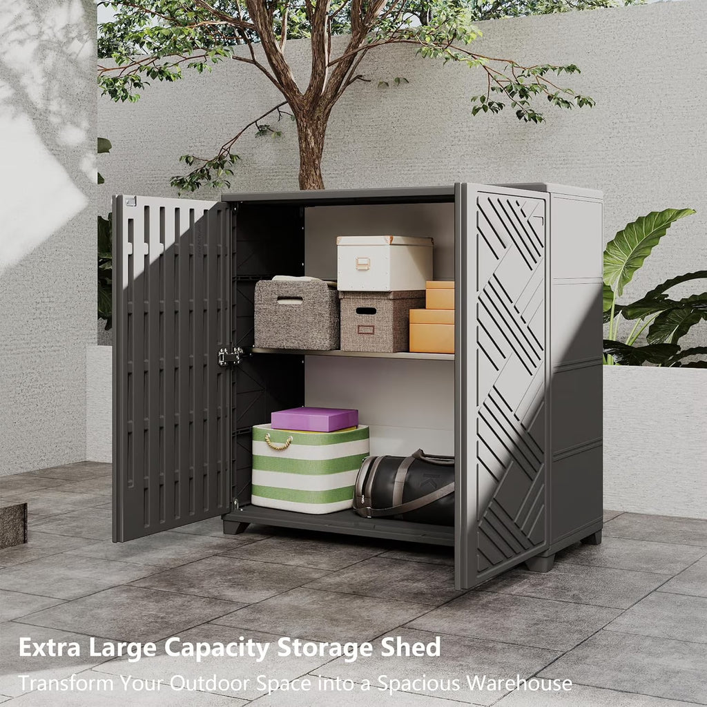 LOJIAWOWE Cabinet with 1 Shelf, Waterproof, UV Resistant, Indoor Outdoor Storage, Black
