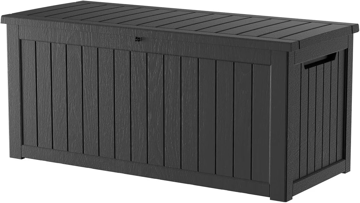 LOJIAWOWE 270 Gallon Resin Deck Box, Waterproof Lockable Outdoor Storage Container for Patio Furniture, Pool Supplies, Black