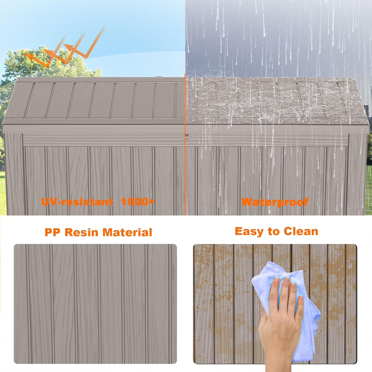 LOJIAWOWE 180 Gallon Resin Deck Box, Waterproof Lockable Outdoor Storage Container for Patio Furniture, Pool Supplies, Light Brown