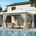 LOJIAWOWE 12x12ft Garden Gazebo Canopy Tent with Reinforced Metal Frame Double Layer Roof Mosquito Netting Privacy Curtains for Outdoor Patio Yard