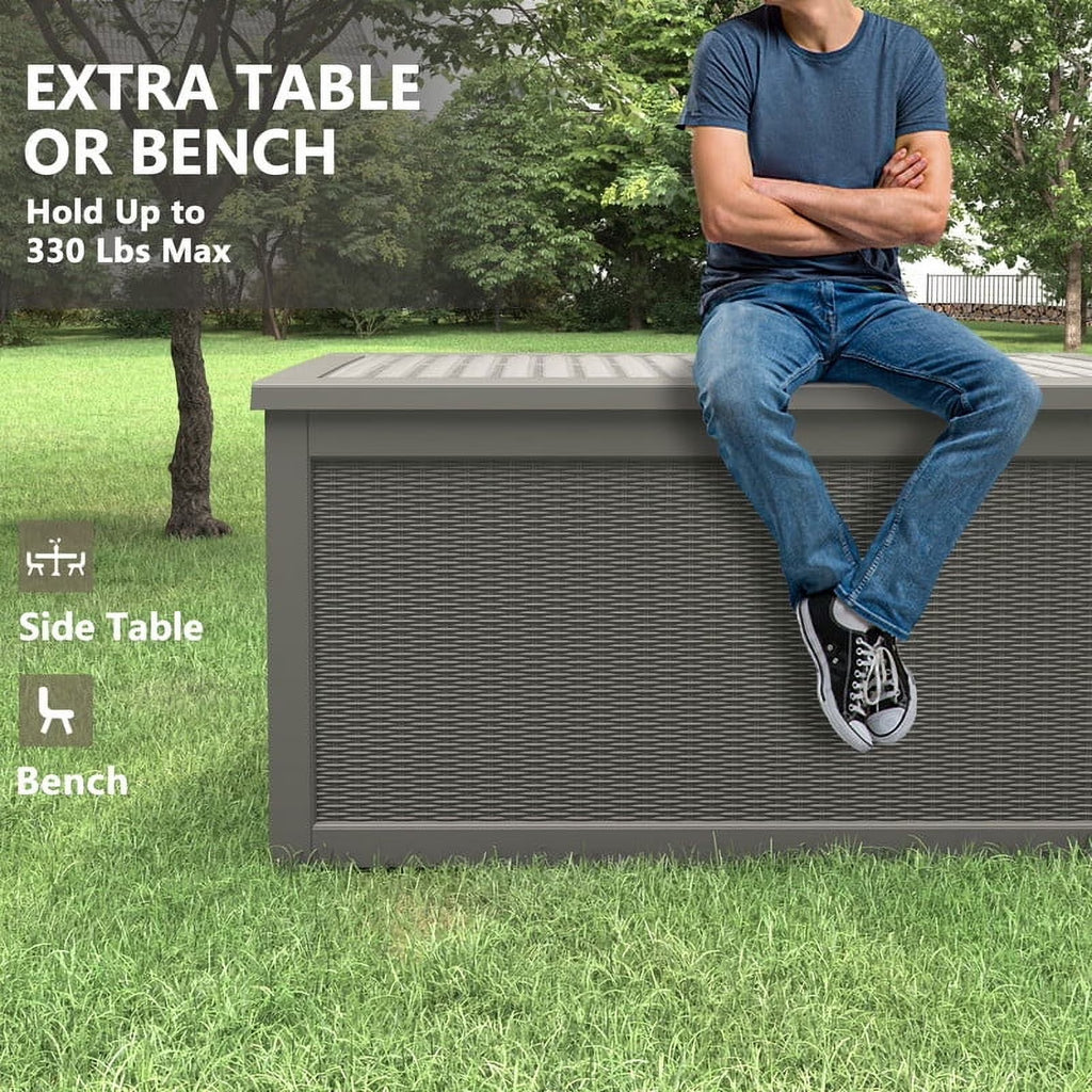 LOJIAWOWE 320 Gallon Resin Deck Box, Waterproof Lockable Outdoor Storage Container for Patio Furniture, Pool Supplies, Black