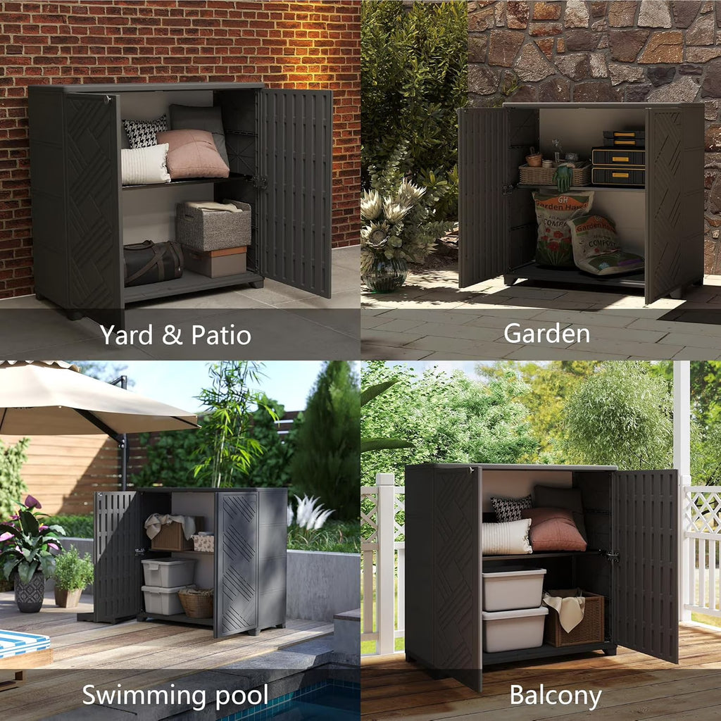 LOJIAWOWE Cabinet with 1 Shelf, Waterproof, UV Resistant, Indoor Outdoor Storage, Black