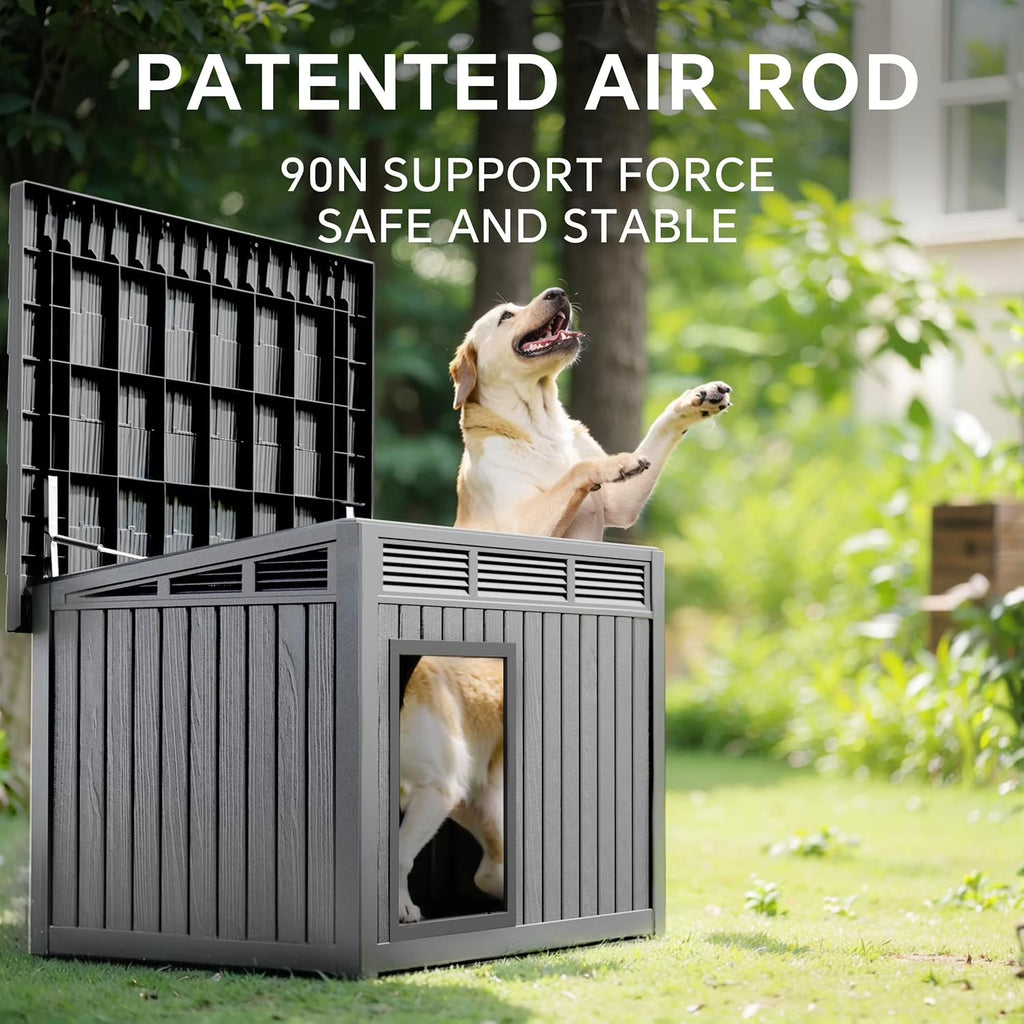 LOJIAWOWE Indoor Outdoor Dog House for Medium to Large Dogs, Weatherproof Asphalt Roof with Removable Floor & Ventilation, Easy-Clean Design (Black)