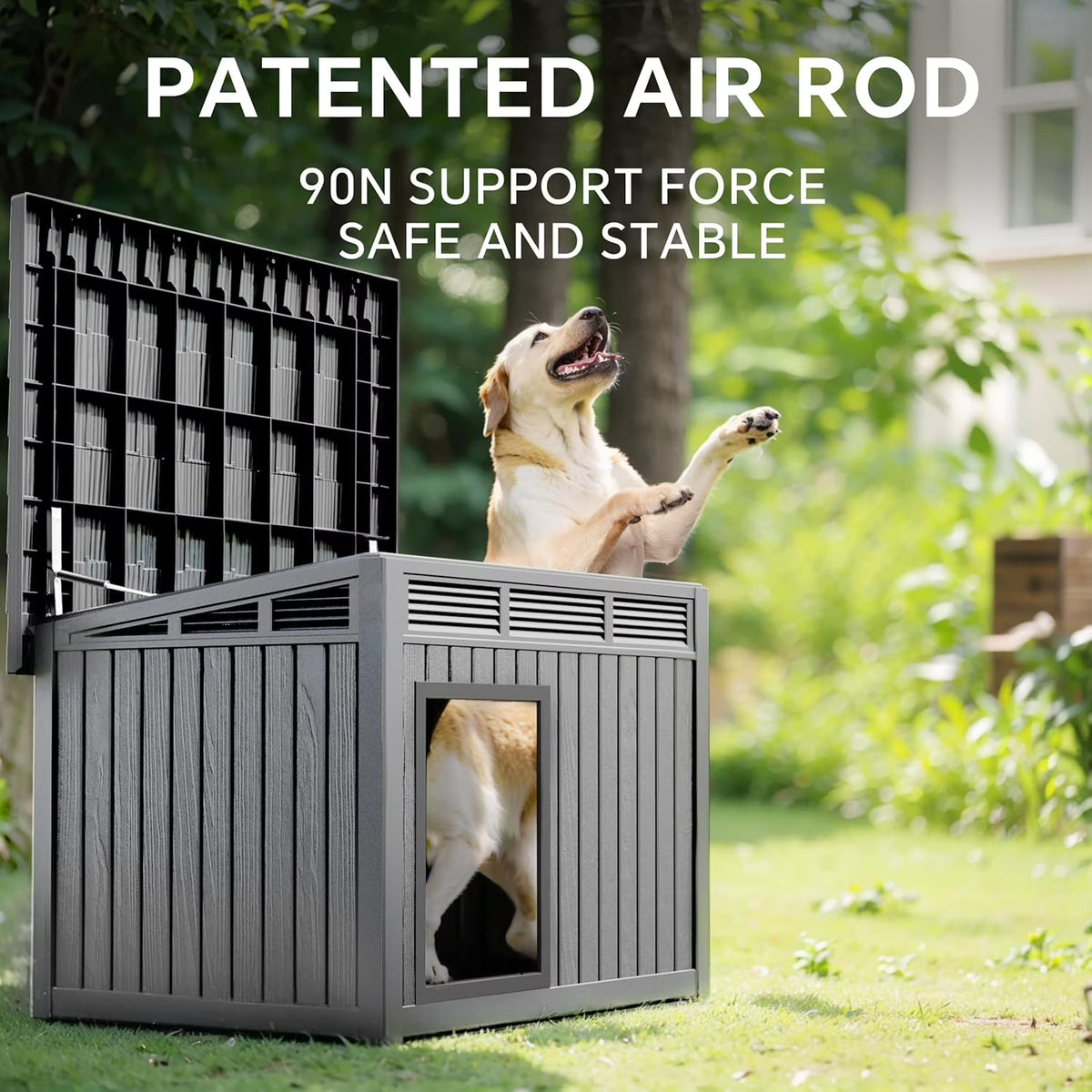 LOJIAWOWE Indoor Outdoor Dog House for Medium to Large Dogs, Weatherproof Asphalt Roof with Removable Floor & Ventilation, Easy-Clean Design (Black)