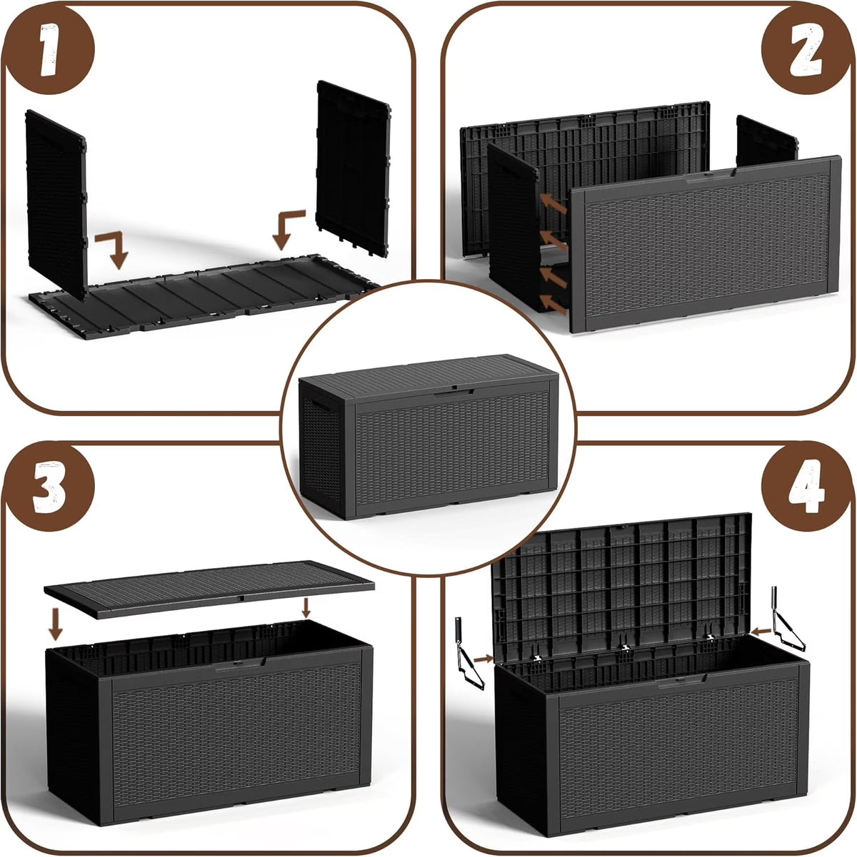 LOJIAWOWE 100 Gallon Resin Deck Box, Waterproof Lockable Outdoor Storage Container for Patio Furniture, Pool Supplies, Black
