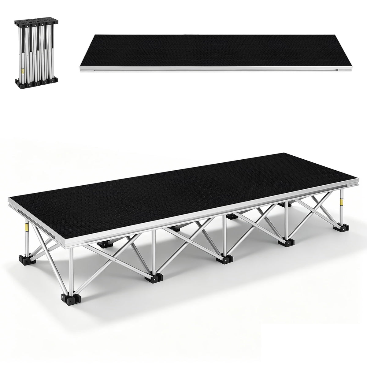 LOJIAWOWE Modular Folding Aluminum Stage Stairs 48in Wide Heavy Duty Non Slip Step with Collapsible Riser for 16 Inch Stage Platform